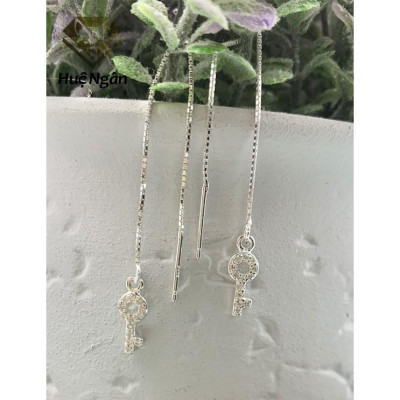 Bông tai bạc Ý 925 Huệ Ngân - Chìa khóa trái tim dáng dài RYE140981