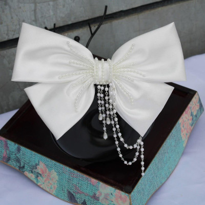 Nơ cài tóc cô dâu phi bóng lớn 20cmx13cm đính hạt Giangpkc 12-2021