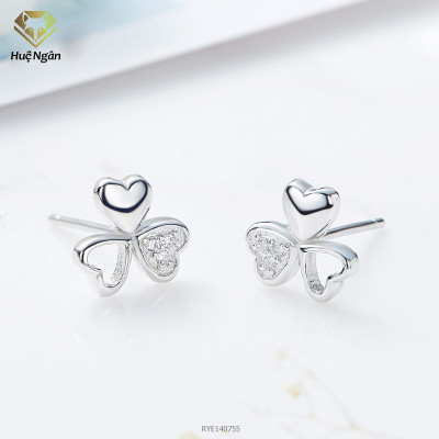 Bông tai bạc nữ trang sức bạc Ý S925 Bạc Xinh Huệ Ngân - Cỏ ba lá may mắn RYE140755