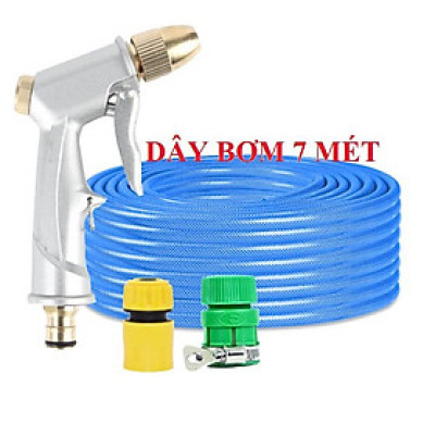 Bộ dây vòi xịt nước rửa xe, tưới cây . tăng áp 3 lần, loại 7m,10m 206701 đầu đồng,cút,+ tặng móc khoá