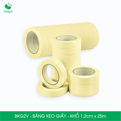 BKG2V - Block 24 cuộn băng keo giấy khổ 1.2cm x 25m - Băng dính giấy viết được, chặn màu sơn