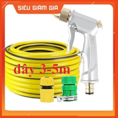 Bộ dây vòi xịt nước rửa xe, tưới cây . tăng áp 3 lần, loại 3m, 5m 206701Ođầu đồng, cút, nối PE, d.vàng