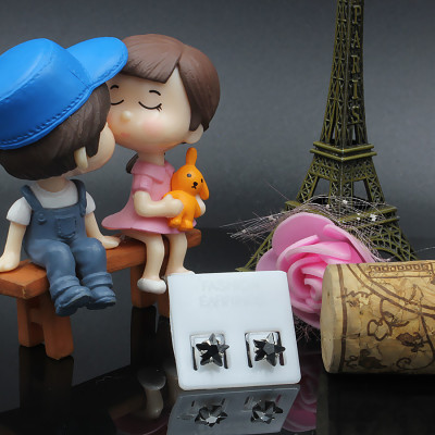 Bông Tai Hoa Tai Bạc Hiểu Minh HT306B Ngôi Sao Màu Đen