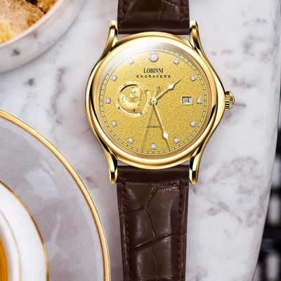 Đồng hồ nam chính hãng LOBINNI L1889-5 Kính sapphire,chống xước,Chống nước,BH 24 tháng,Máy cơ (Automatic) ,dây da xịn