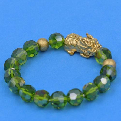 Chuỗi đeo tay Pha Lê Xanh Rêu cắt giác 10 ly Mix Tỳ Hưu inox 2 Bi VFLGXRTHTRHB10 - Chuỗi tay thời trang phong thủy