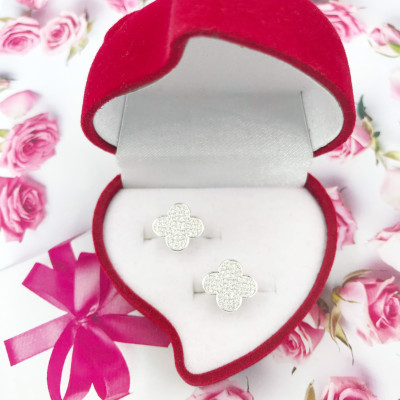 Bông Tai Khuyên Tai Bạc 925 Cỏ 4 Lá May Mắn Trang Nhã BẠC HIỂU MINH HT344