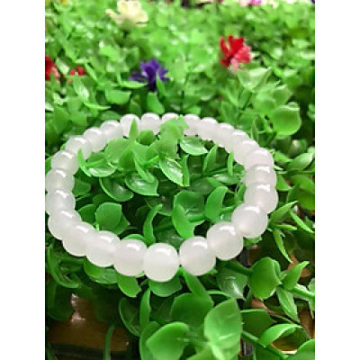 Vòng Tay Phong Thủy May Mắn Đá Ngọc Hoà Điền TRẮNG Tự Nhiên Size 8mm Màu Trắng Ngọc bóng đẹp Nữ mệnh Kim mệnh Thủy ạ