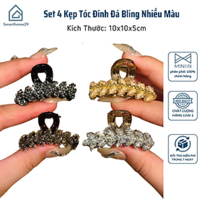 Set 4 Kẹp Tóc Bling Đính Đá Nhiều Màu, Dành Cho Tóc Siêu Xinh - HÀNG CHÍNH HÃNG MINIIN