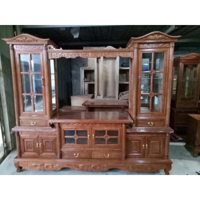 Kệ TV Gỗ Xoan Đào Kết Hợp Tủ Trưng Bày 2m2