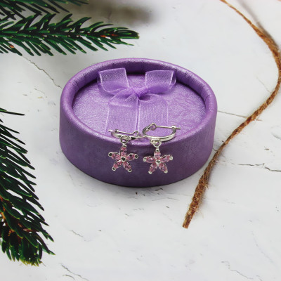 Hoa tai trẻ em Bạc Hiểu Minh HTE003H hoa nhỏ năm cánh màu hồng