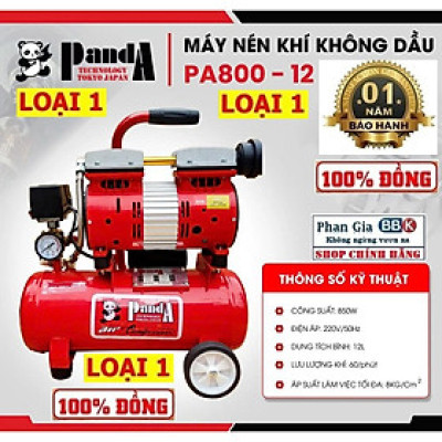 [chính hãƞg] Máy nén khí không dầu PANDA 12L (PA 800 12) 100% dây đồng, Bảo hành 1 Năm