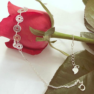 Lắc chân nữ bạc 925 bạc xinh - Chuỗi kim tiền may mắn RYBJ50089