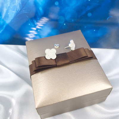 Bông Tai Khuyên Tai Bạc 925 Cỏ 4 Lá May Mắn Trang Nhã BẠC HIỂU MINH HT344