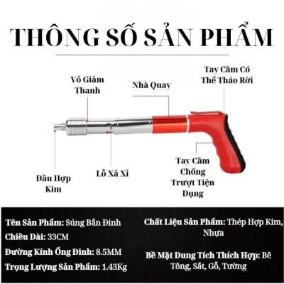 Dụng Cụ Bắn Đinh Bê Tông Sắt Thép Thông Minh Hàng Loại 1 – Không Điện, An Toàn, Có 100 Đinh Đi Kèm