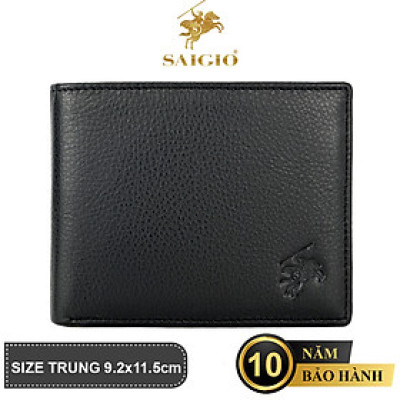 Ví Nam 100% Da Bò Màu Đen GENTLE Mềm Mại, Size Trung, Dáng Ngang - Gập 2, Đựng Tiền và Thẻ ATM Tiện Dụng - Hàng Chính Hãng SAIGIO