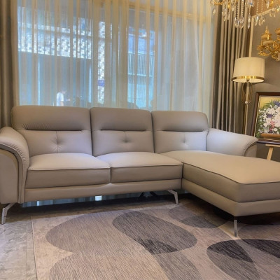 Sofa góc L da bò Italy Juno sofa màu xám SFLCT06 2m6 x 1m6 hàng cao cấp chuẩn da bò nhập khẩu Ý