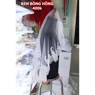 Voan ngắn viền ren hoa hồng cao cấp