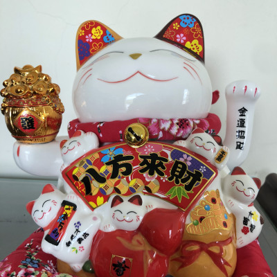 Tượng Mèo Thần Tài vẫy tay chiêu tài lộc 23cm bằng gốm sứ, mẫu giao ngẫu nhiên- Hàng chính hãng