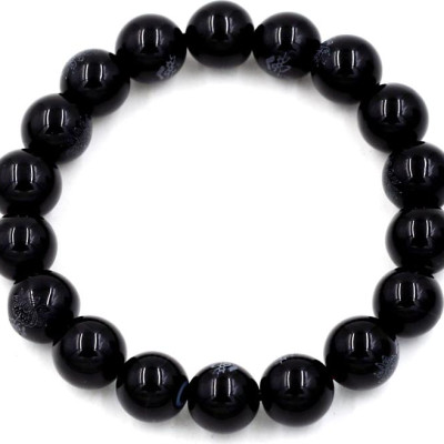 Vòng tay chuỗi hạt đá thạch anh Đen khắc chữ Phật 10 ly