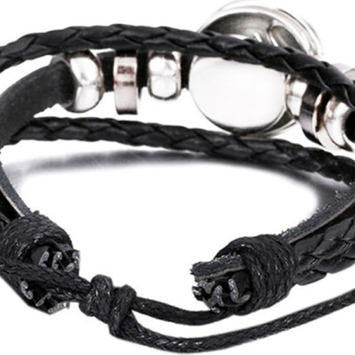 Vòng Đeo Tay Giả Cổ Dây Da Bệt Tết Phong Cách Retro Mặt Vòng Hình 12 Cung Hoàng Đạo Có Thể Điều Chỉnh Độ Rộng