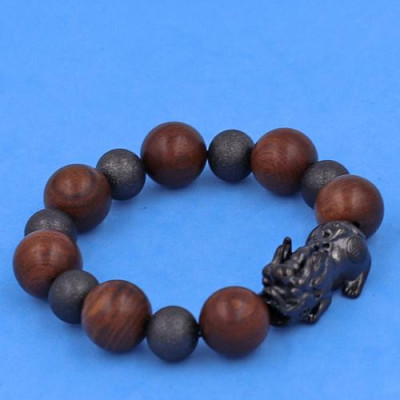 Chuỗi tay Gỗ Đàn Hương Nâu size 18 ly mix Tỳ Hưu Inox - Chuỗi size XXXL