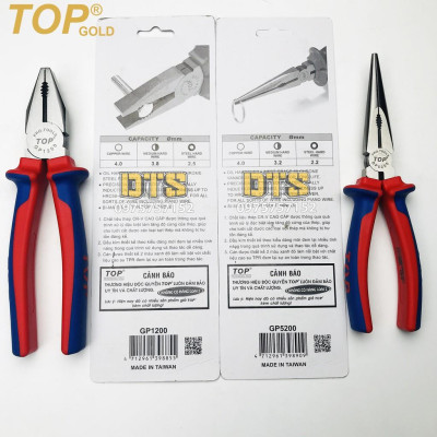 Bộ 2 kìm điện - nhọn trợ lực chuyên nghiệp TOP GOLD 200mm, thép Hi-Cr cao cấp, thiết kế cộng lực tiết kiệm 50% lực