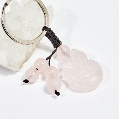 Móc khóa phong thủy đá thạch anh hồng hồ ly 2.5cm mệnh hỏa , thổ - Ngọc Quý Gemstones