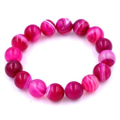 Vòng tay chuỗi hạt đá thạch anh hồng sọc 12 ly 16 hạt