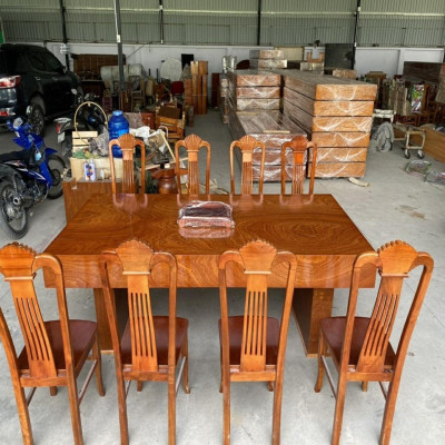 Bộ Bàn Ghế Ăn 10 Ghế Xẻ Quạt Gỗ Hương Đá