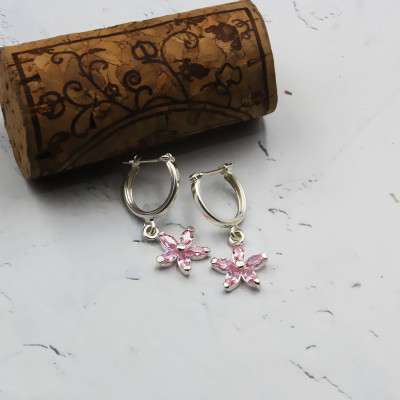 Hoa tai trẻ em Bạc Hiểu Minh HTE003H hoa nhỏ năm cánh màu hồng