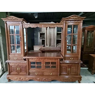 Kệ TV Gỗ Xoan Đào Kết Hợp Tủ Trưng Bày 2m2