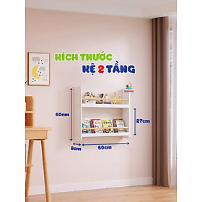 Kệ Sách Treo Tường Màu Trắng Không Cần Khoan, Kệ Sách Đứng, Giá Sách Gỗ Montessori Decor Phòng Cho Bé