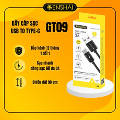 Cáp sạc nhanh Type C 3A đèn led hàng chính hãng GENSHAI GT09 1m | Bảo hành 12 tháng 1 đổi 1 | Made in Việt Nam