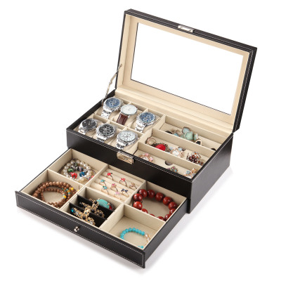 Hộp 2 Tầng Đựng Đồng Hồ, Mắt Kính Và Trang Sức SAIKE SAIKE S633 Vỏ Da Màu Đen