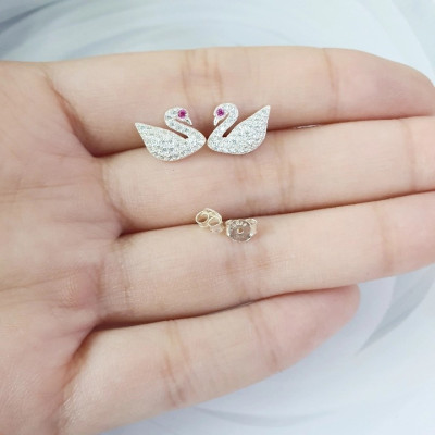 Bông Tai Khuyên Tai Bạc 925 Thiên Nga Đính Đá BẠC HIỂU MINH HT356