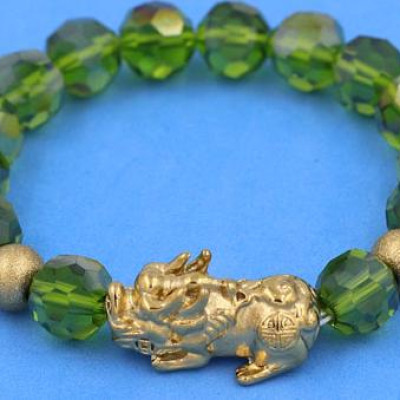 Chuỗi đeo tay Pha Lê Xanh Rêu cắt giác 10 ly Mix Tỳ Hưu inox 2 Bi VFLGXRTHTRHB10 - Chuỗi tay thời trang phong thủy