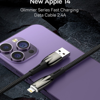 Cáp sạc nhanh 2.4A cho ai-phôn, Cáp sạc Baseus Glimmer Series Fast Charging Data USB-A to Lai-ning 2.4A đèn LED, đẹp sang trọng - Hàng chính hãng