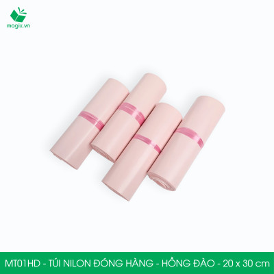 MT1HD - 25x35 cm  - Túi nilon gói hàng - 100 túi niêm phong đóng hàng màu hồng đào