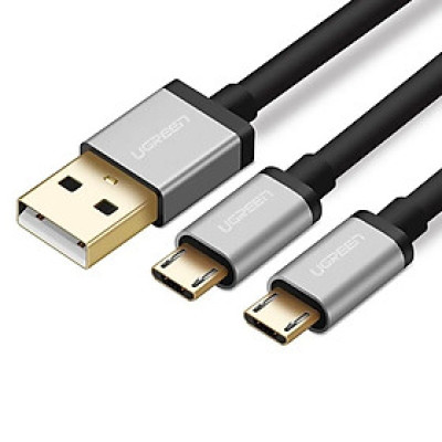 Cáp sạc truyền dữ liệu USB 2.0 sang 2 đầu MICRO USB cao cấp 0.5M màu Đen Ugreen 196OL40347US Hàng chính hãng