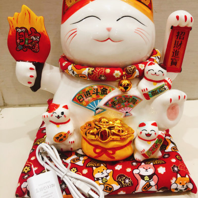 Tượng Mèo Thần Tài vẫy tay chiêu tài lộc 23cm bằng gốm sứ, mẫu giao ngẫu nhiên- Hàng chính hãng