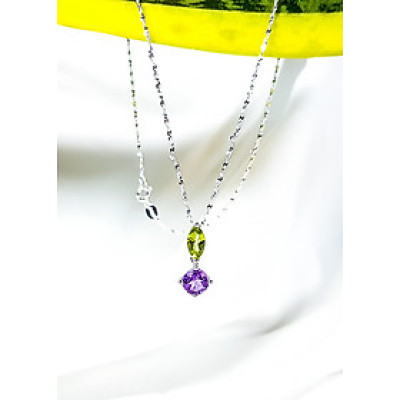 Dây chuyền đá Thạch anh tím kết hợp đá Peridot LAT.181