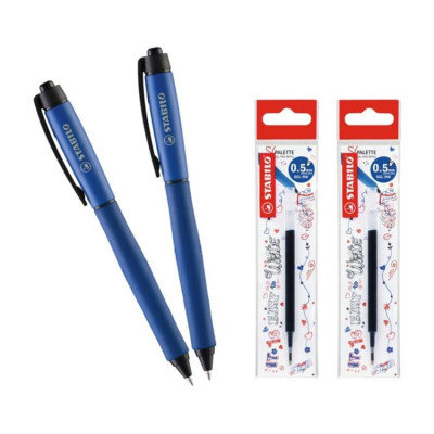 Bộ 2 cây Bút bi STABILO Palette GP268F (xanh) + 2 Ruột (GP268F-C2R) - Đỏ