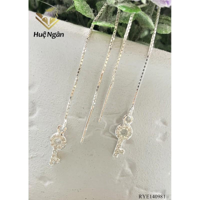 Bông tai bạc Ý 925 Huệ Ngân - Chìa khóa trái tim dáng dài RYE140981