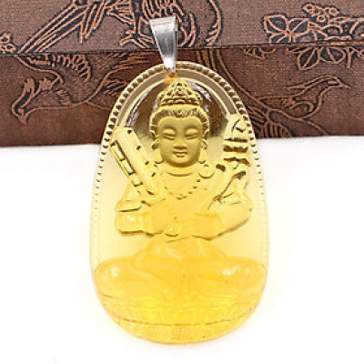 [Tuổi Sửu, Dần] Mặt Dây Chuyền Phật Hư Không Tạng Bồ Tát Đá Pha Lê Vàng Size Nhỏ 3.6cm & Size Lớn 5cm- Tặng Kèm Móc Inox - Phong Thủy 868 - May Mắn - Bình An