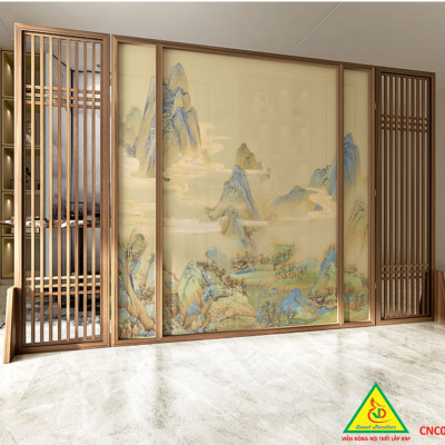 Bình phong gỗ khung tranh cắt CNC cho phòng khách, nhà bếp, nhà hàng, spa CNC04 - Nội thất lắp ráp Viendong Adv