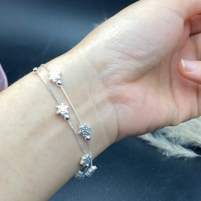 Lắc Tay Bạc 925 Bông Tuyết Dây Kép BẠC HIỂU MINH LTU655