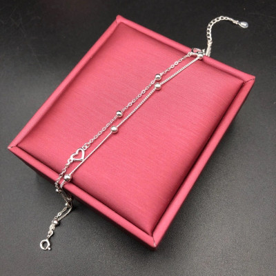 Lắc Chân Nữ Bạc 925 Dây Kép Mix Bi Tròn Bạc Hiểu Minh LC241