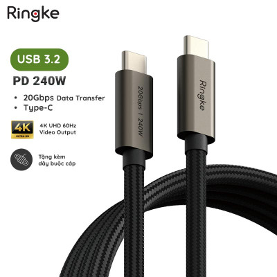 Cáp sạc nhanh 240W cho điện thoại/laptop/tablet RINGKE USB-3.2 Gen 2X2 USB-C Cable - Hàng Chính Hãng