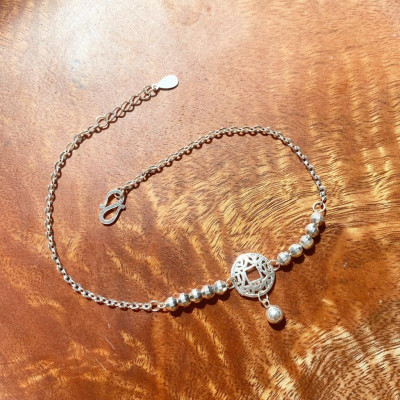 Lắc tay bạc 925 đồng xu treo bi xinh xắn đáng yêu Dế Bạc – LT4429