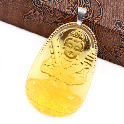 [Tuổi Sửu, Dần] Mặt Dây Chuyền Phật Hư Không Tạng Bồ Tát Đá Pha Lê Vàng Size Nhỏ 3.6cm & Size Lớn 5cm- Tặng Kèm Móc Inox - Phong Thủy 868 - May Mắn - Bình An